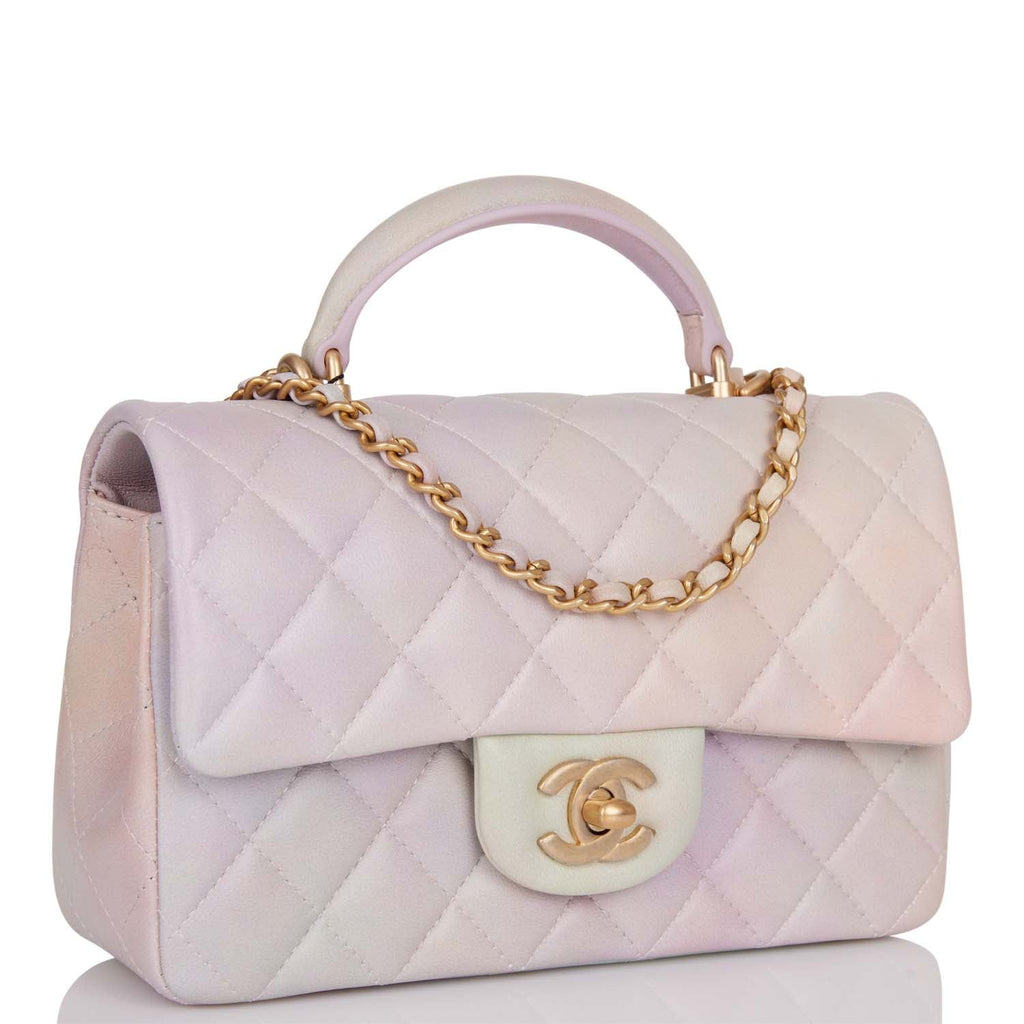 CHANEL Lambskin Quilted Mini Top Handle Rectangular Flap Lilac Light Green  1244940