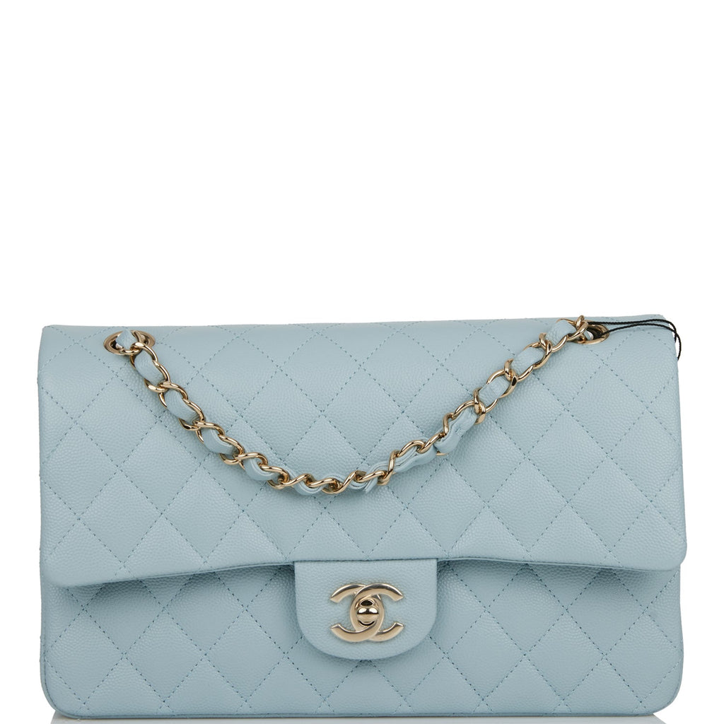 CHANEL Perforated Lambskin Quilted Medium Double Flap Light Blue Light  Purple White 1157916