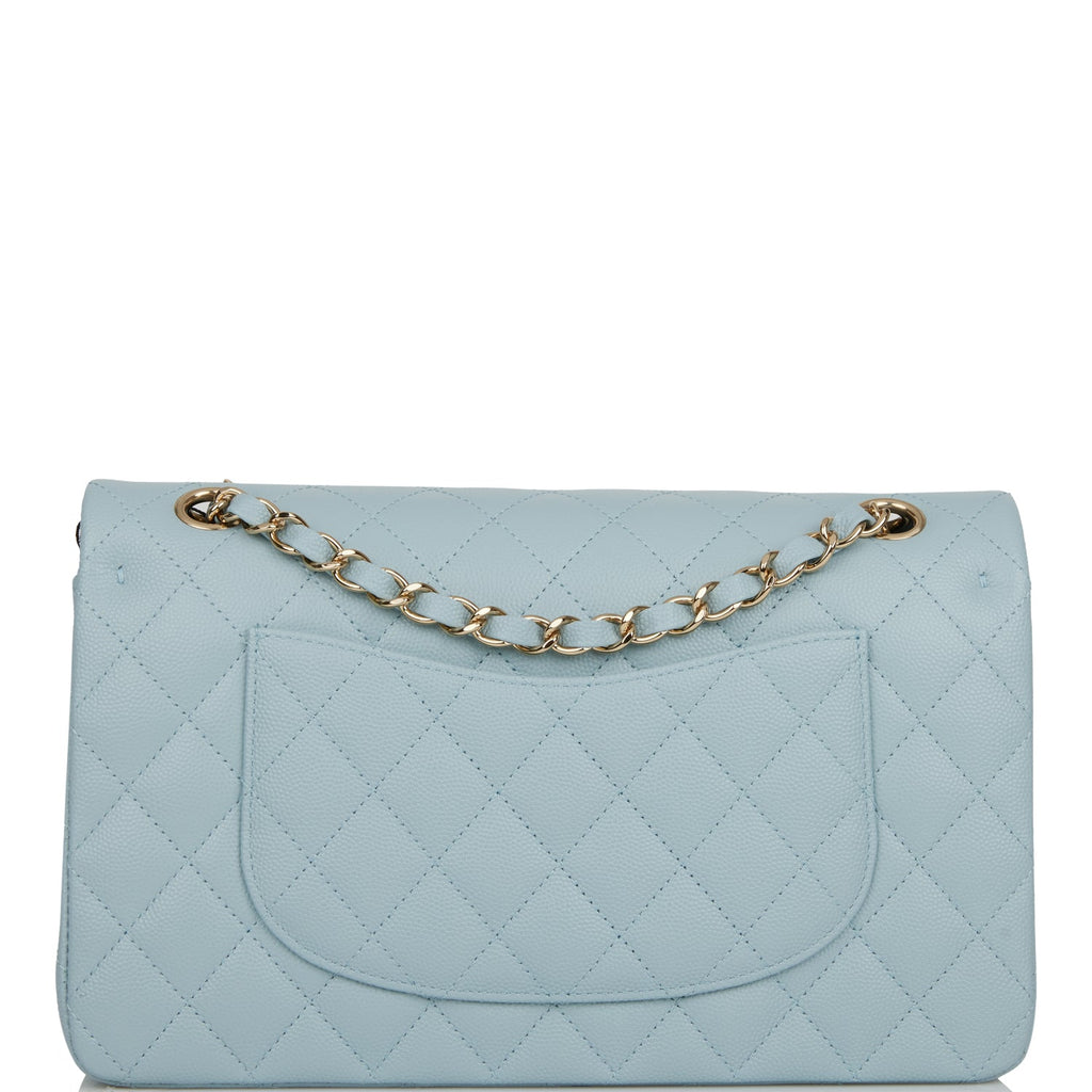 Chanel Blue Quilted Caviar Medium Double Flap Bag Light Gold