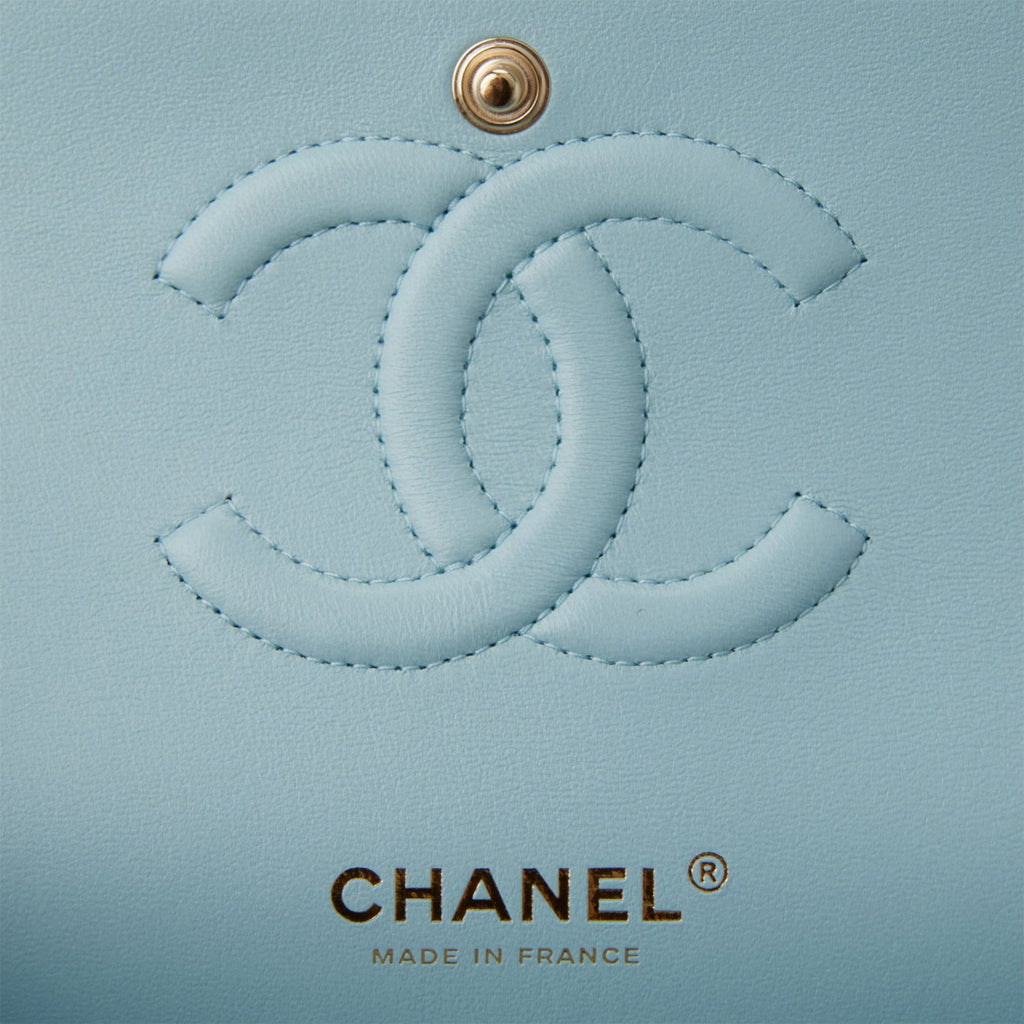CHANEL Caviar Quilted Medium Double Flap Light Blue 976745