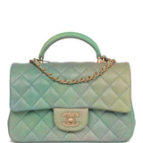 Chanel Mini Rectangular Flap Bag with Top Handle Green Ombre Lambskin Antique Gold Hardware