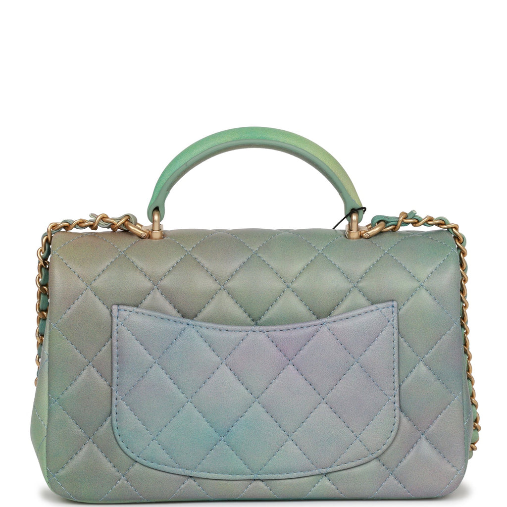 Chanel Mini Rectangular Flap Bag with Top Handle Green Ombre Lambskin Antique Gold Hardware
