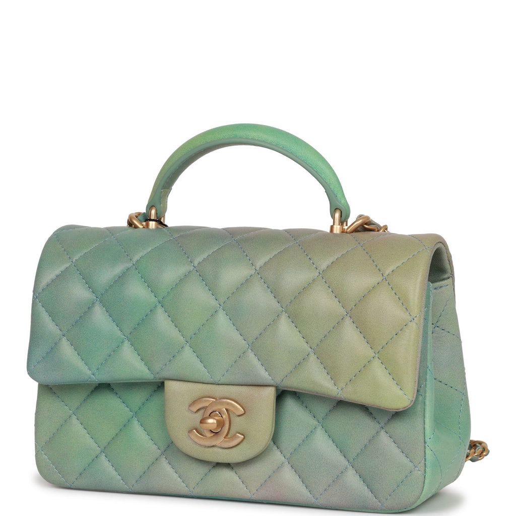 Chanel Mini Flap Top Handle Green Ombre Lambskin Antique Gold Hardware –  Madison Avenue Couture