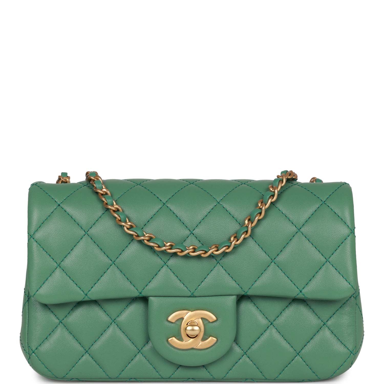 Chanel Pearl Crush Mini Rectangular Flap Bag Dark Green Lambskin Antiq ...