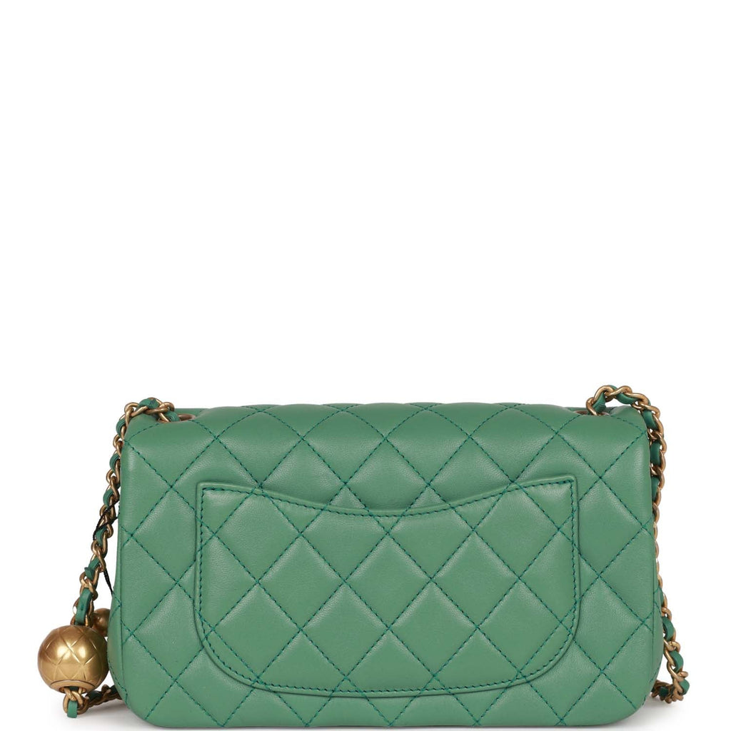 Chanel Pearl Crush Mini Rectangular Flap Bag Dark Green Lambskin