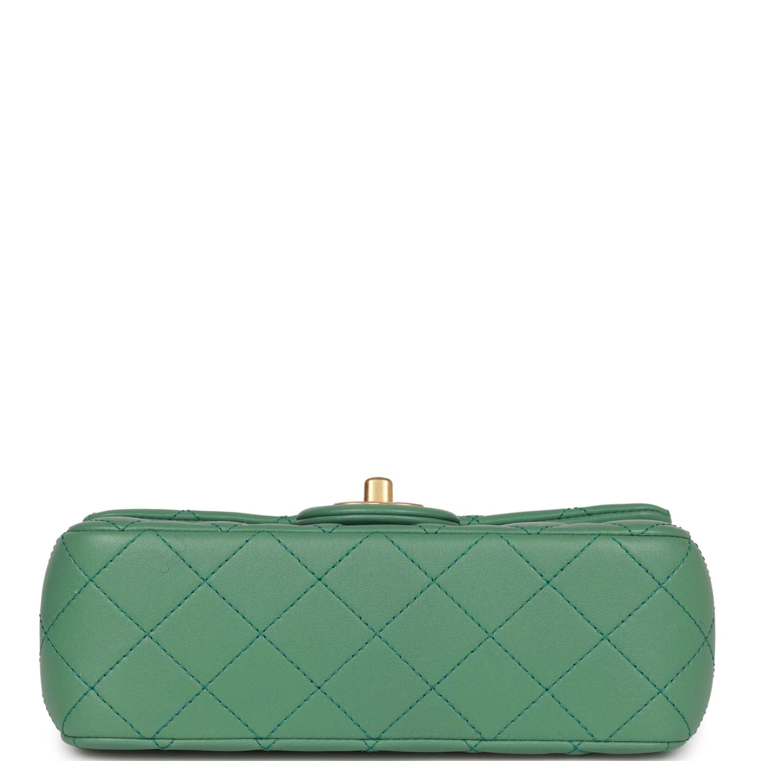 Chanel Pearl Crush Mini Rectangular Flap Bag Dark Green Lambskin Antiq