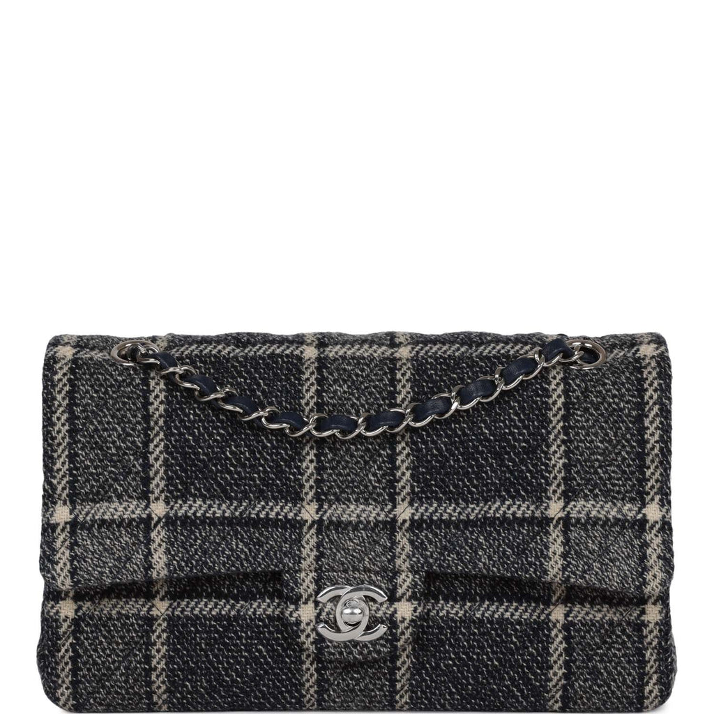 Chanel Classic Double Flap Quilted Caviar Silver-tone Medium Navy