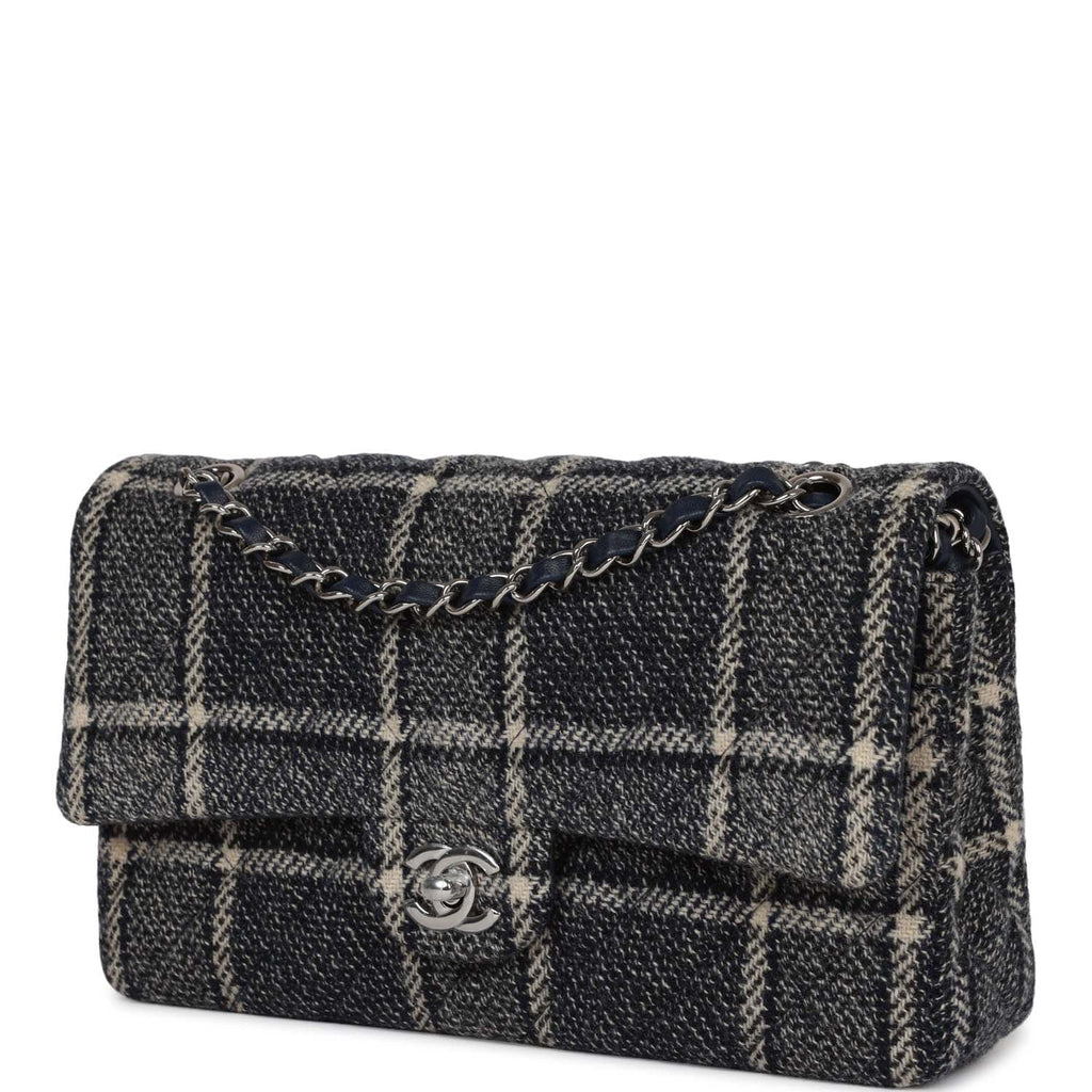 Chanel Navy Tweed Medium Classic Double Flap Bag Silver Hardware – Madison  Avenue Couture