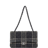 Chanel Medium Classic Double Flap Bag Navy Tweed Silver Hardware
