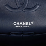 Chanel Medium Classic Double Flap Bag Navy Tweed Silver Hardware