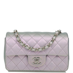Chanel Mini Rectangular Flap Bag Purple Iridescent Quilted Lambskin Silver Hardware