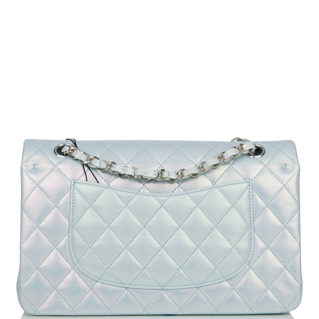 Chanel Blue Iridescent Quilted Lambskin Medium Classic Double Flap Bag  Silver Hardware – Madison Avenue Couture