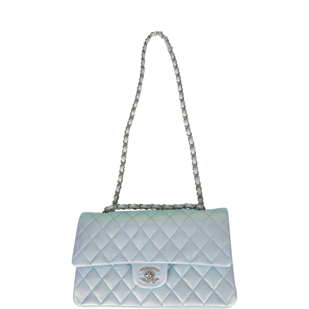Chanel Blue Iridescent Quilted Lambskin Medium Classic Double Flap Bag  Silver Hardware – Madison Avenue Couture
