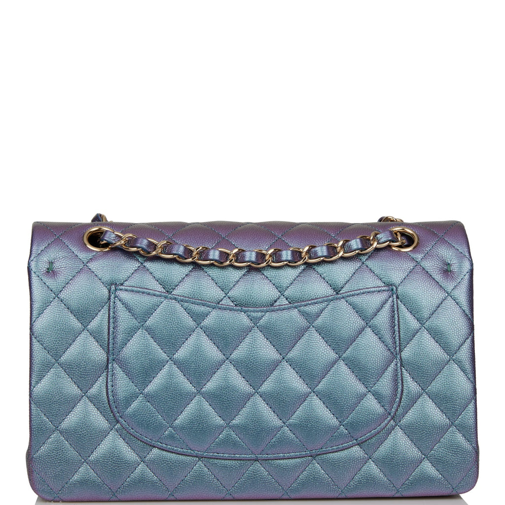 Chanel Medium Classic Double Flap Bag Blue Iridescent Caviar Light Gold Hardware