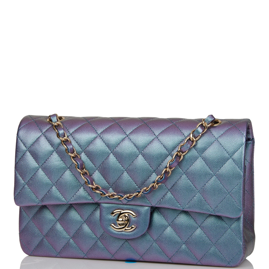 Chanel 22S Blue Caviar Small Size Classic Flap with Champagne Gold  Hardware. 