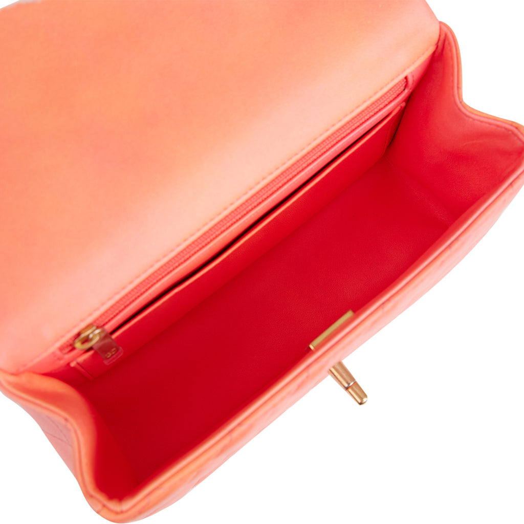 Chanel Mini Rectangular Flap Bag with Top Handle Orange Ombre Lambskin Antique Gold Hardware