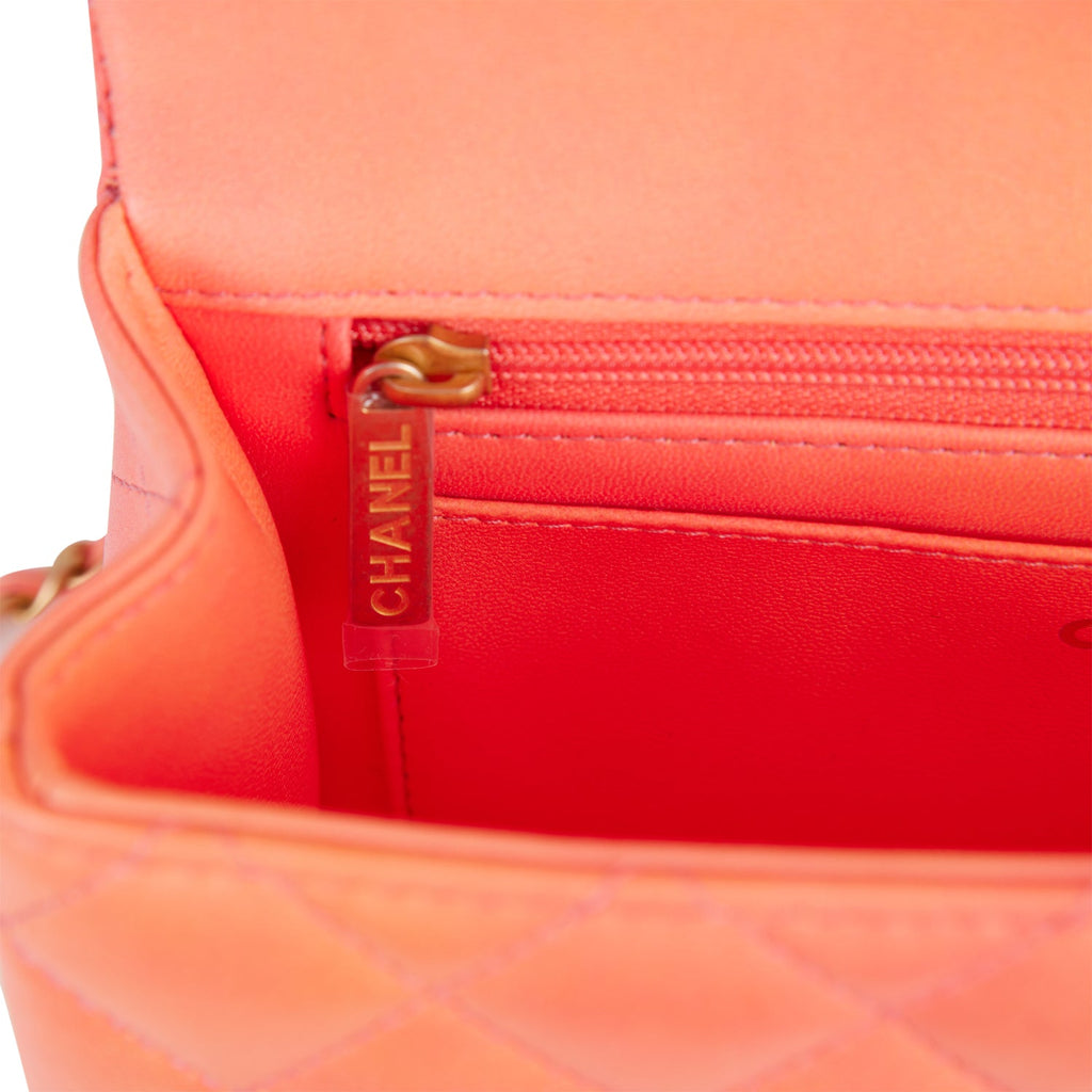 Chanel Mini Rectangular Flap Bag with Top Handle Orange Ombre Lambskin Antique Gold Hardware