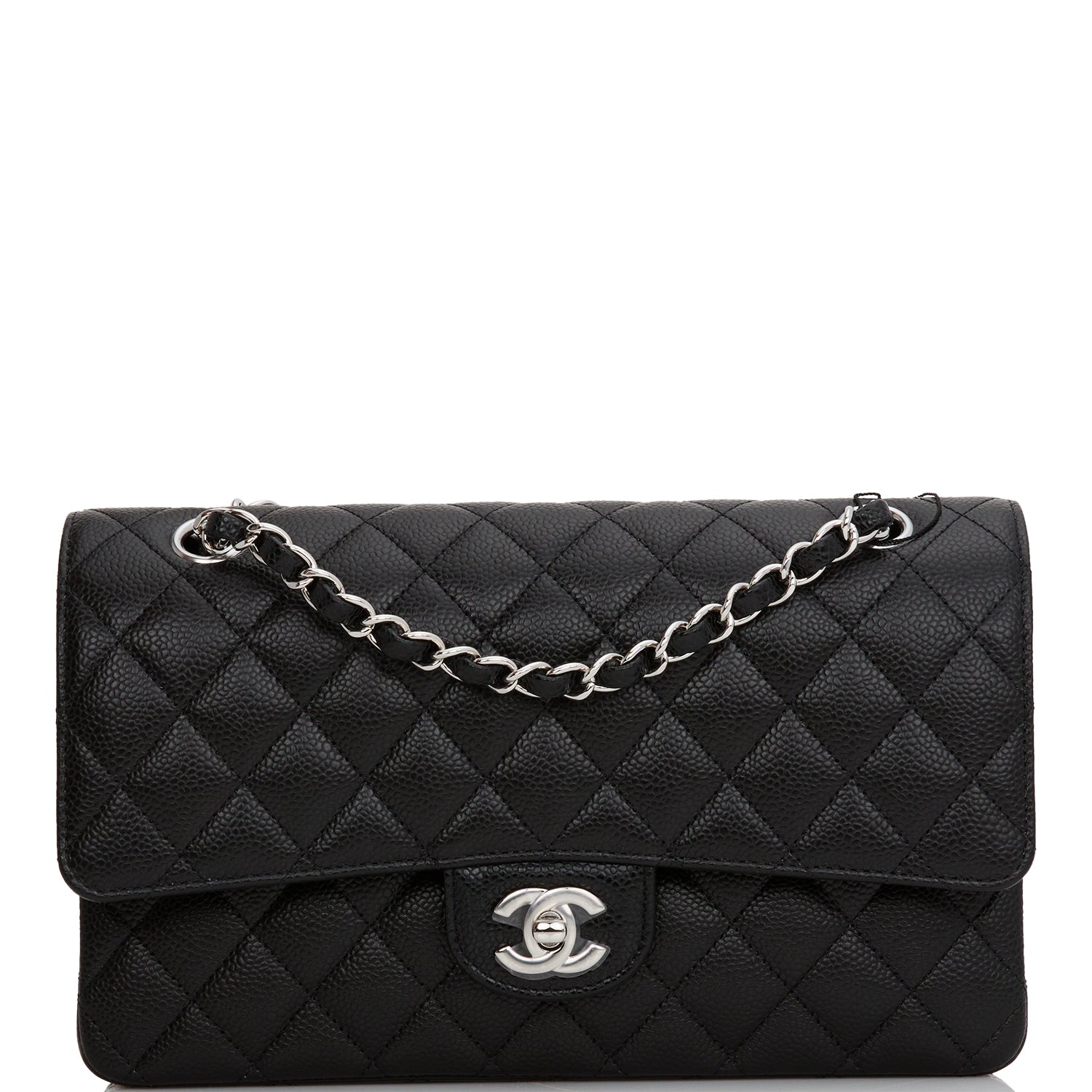 Chanel Black Caviar Medium Classic Double Flap Bag Silver Hardware ...