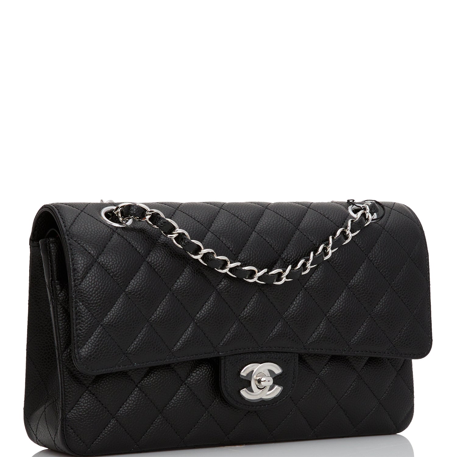 Chanel Black Caviar Medium Classic Double Flap Bag Silver Hardware ...