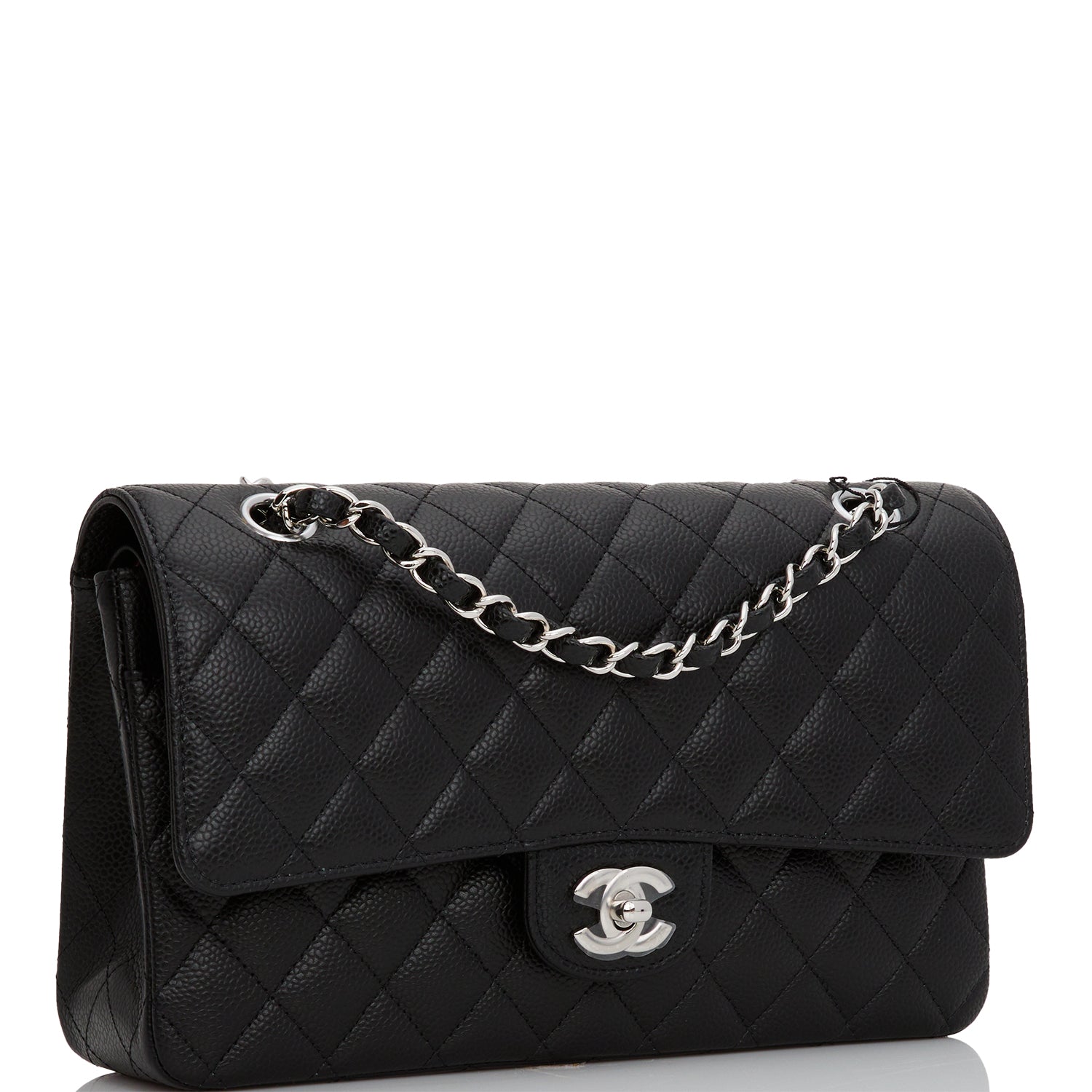 Chanel Black Caviar Medium Classic Double Flap Bag Silver Hardware