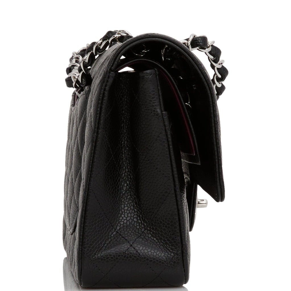 Chanel Black Caviar Medium Classic Double Flap Bag Silver