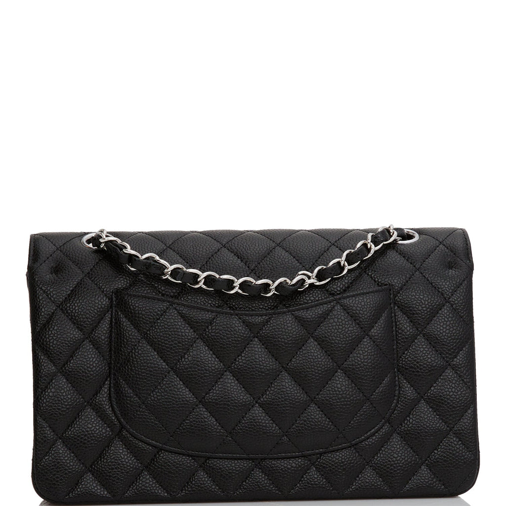 CHANEL, Bags, Chanel Black Quilted Caviar Leather Jumbo Classic Single Flap  Bag Silver