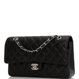 Chanel Medium Classic Double Flap Bag Black Quilted Caviar Silver Hardware