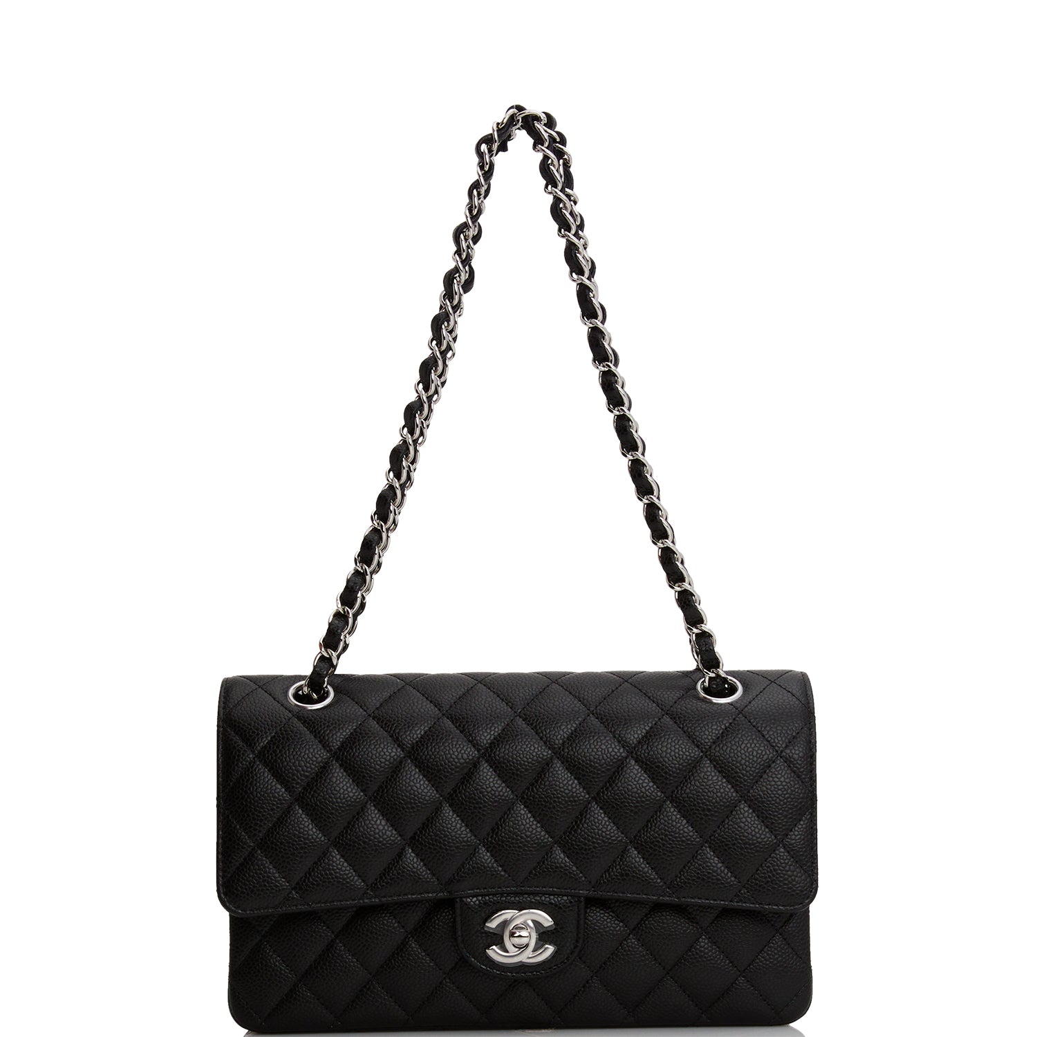 Chanel Black Caviar Medium Classic Double Flap Bag Silver Hardware ...