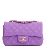 Chanel Mini Rectangular Flap Bag Purple Lambskin Light Gold Hardware