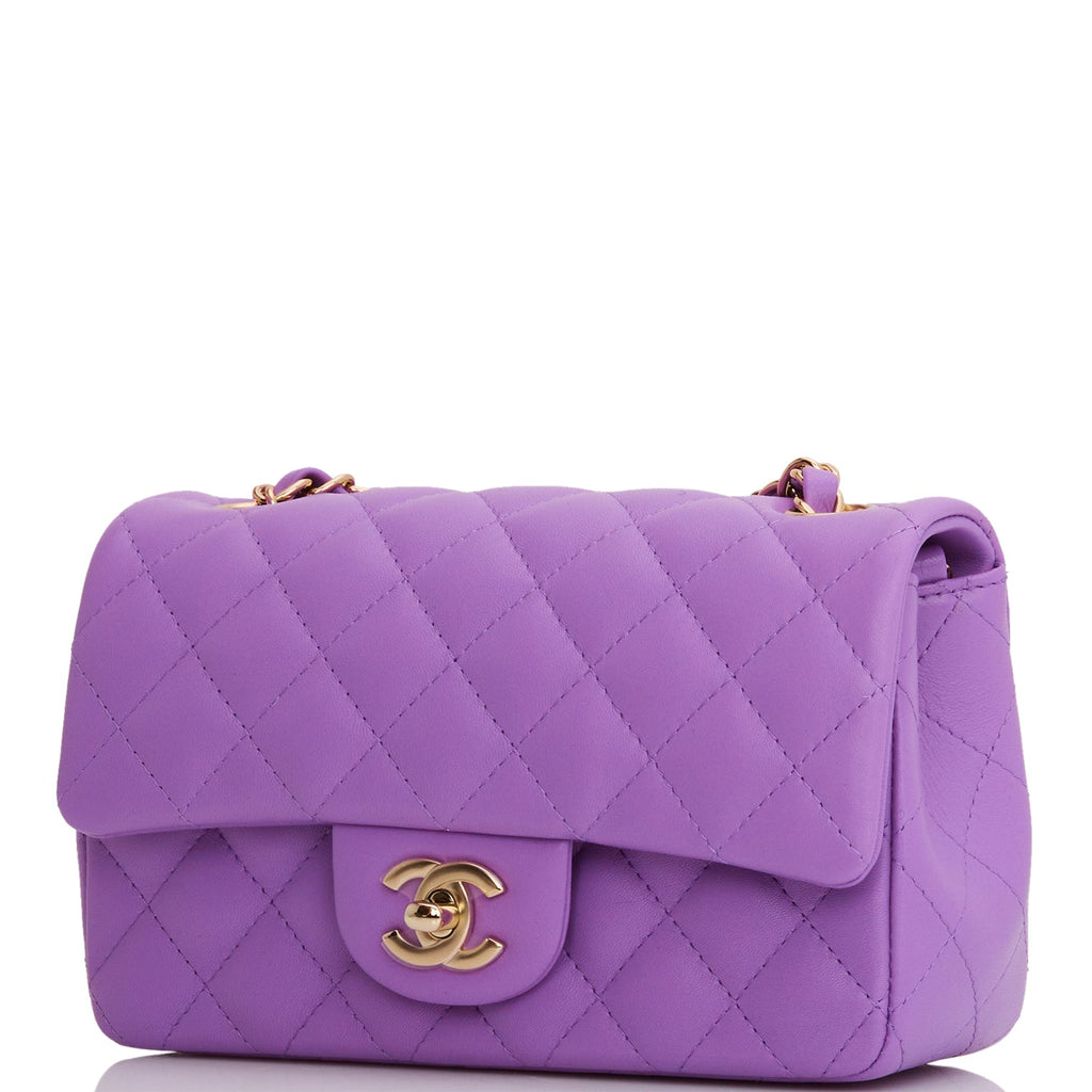Chanel Purple Lambskin Rectangular Mini Classic Flap Light Gold