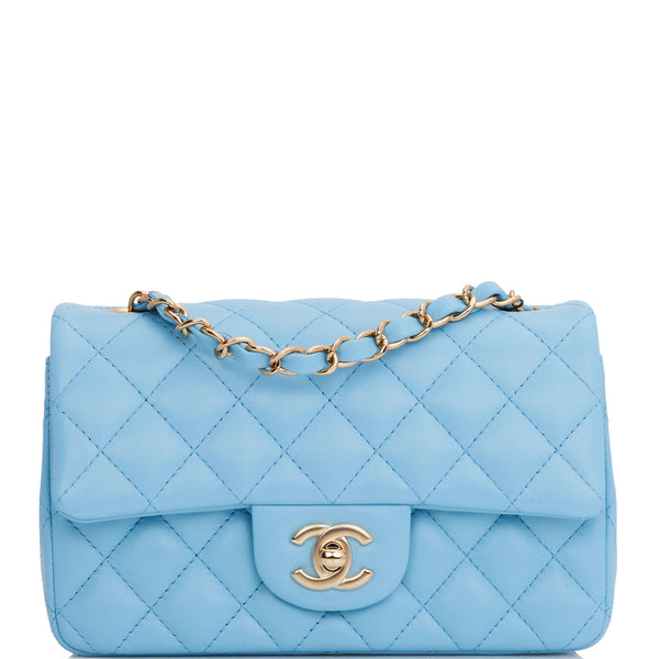 Chanel Classic Flap Light Blue Lambskin Leather Quilted Rectangle Top Handle  Mini Bag Light GHW - Lust4Labels