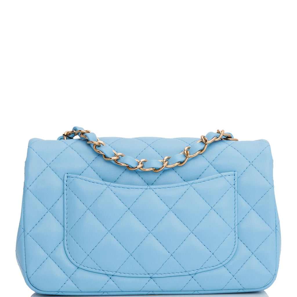 Chanel Blue Lambskin Rectangular Mini Classic Flap Light Gold