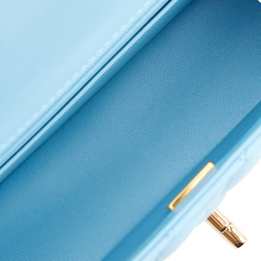 Chanel Blue Lambskin Rectangular Mini Classic Flap Light Gold Hardware ...