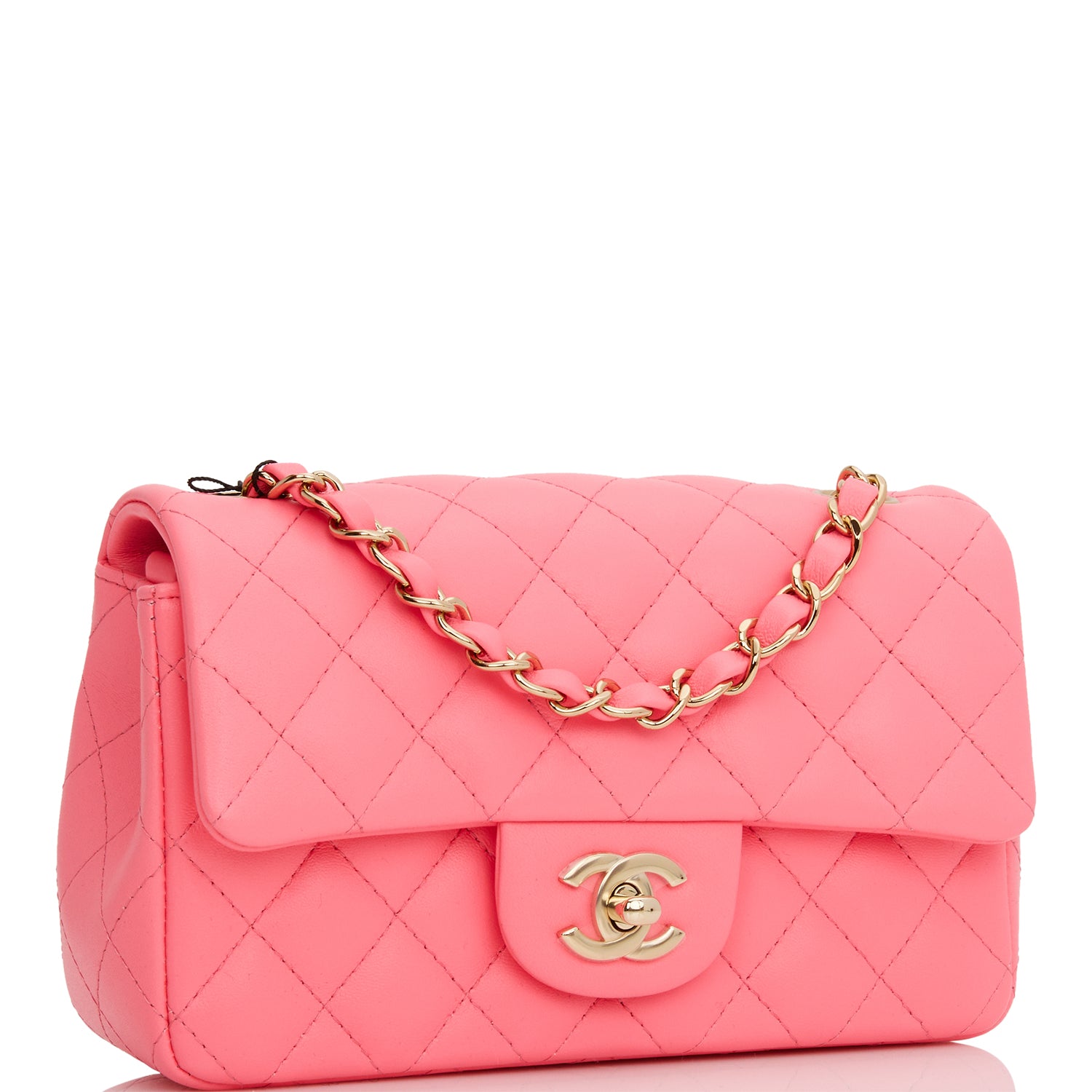 Chanel Pink Lambskin Rectangular Mini Classic Flap Light Gold Hardware ...