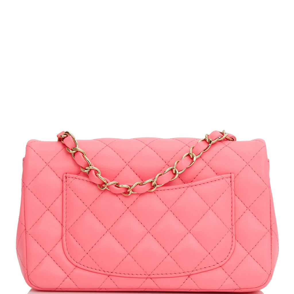 Chanel Mini Rectangular Flap Bag Pink Lambskin Light Gold Hardware