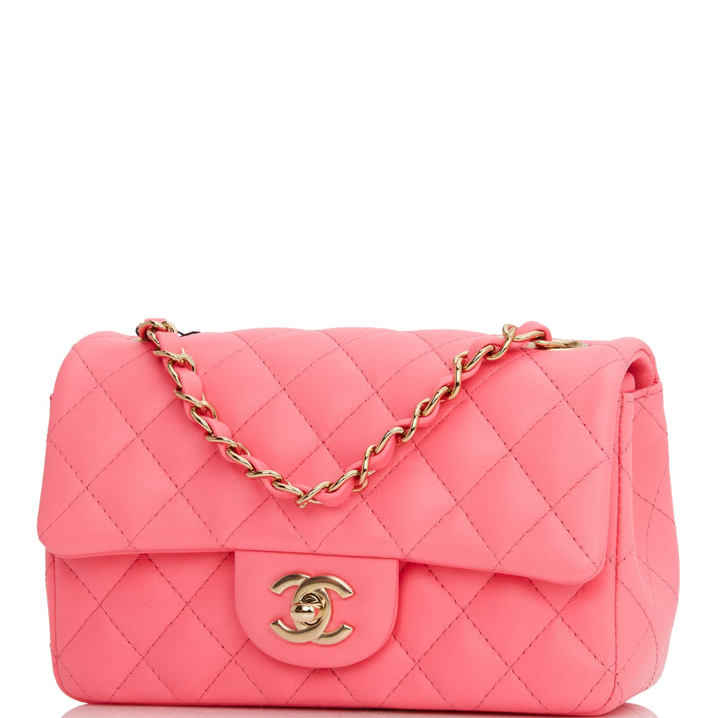 Chanel Classic Mini Square, Pink Calfskin with Gold Hardware, New in Box  WA001