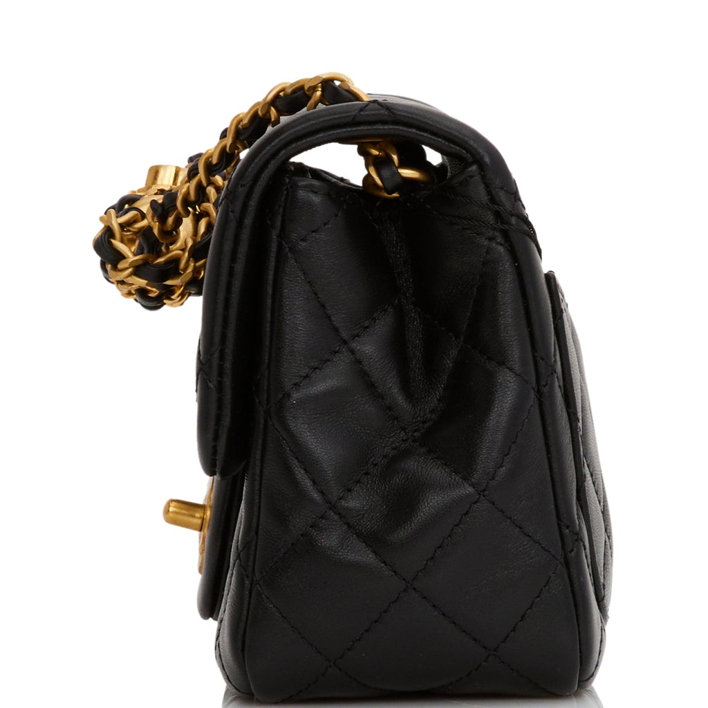 Chanel CC Pearl Crush Mini Square Flap Bag Black Lambskin Antique Gold  Hardware