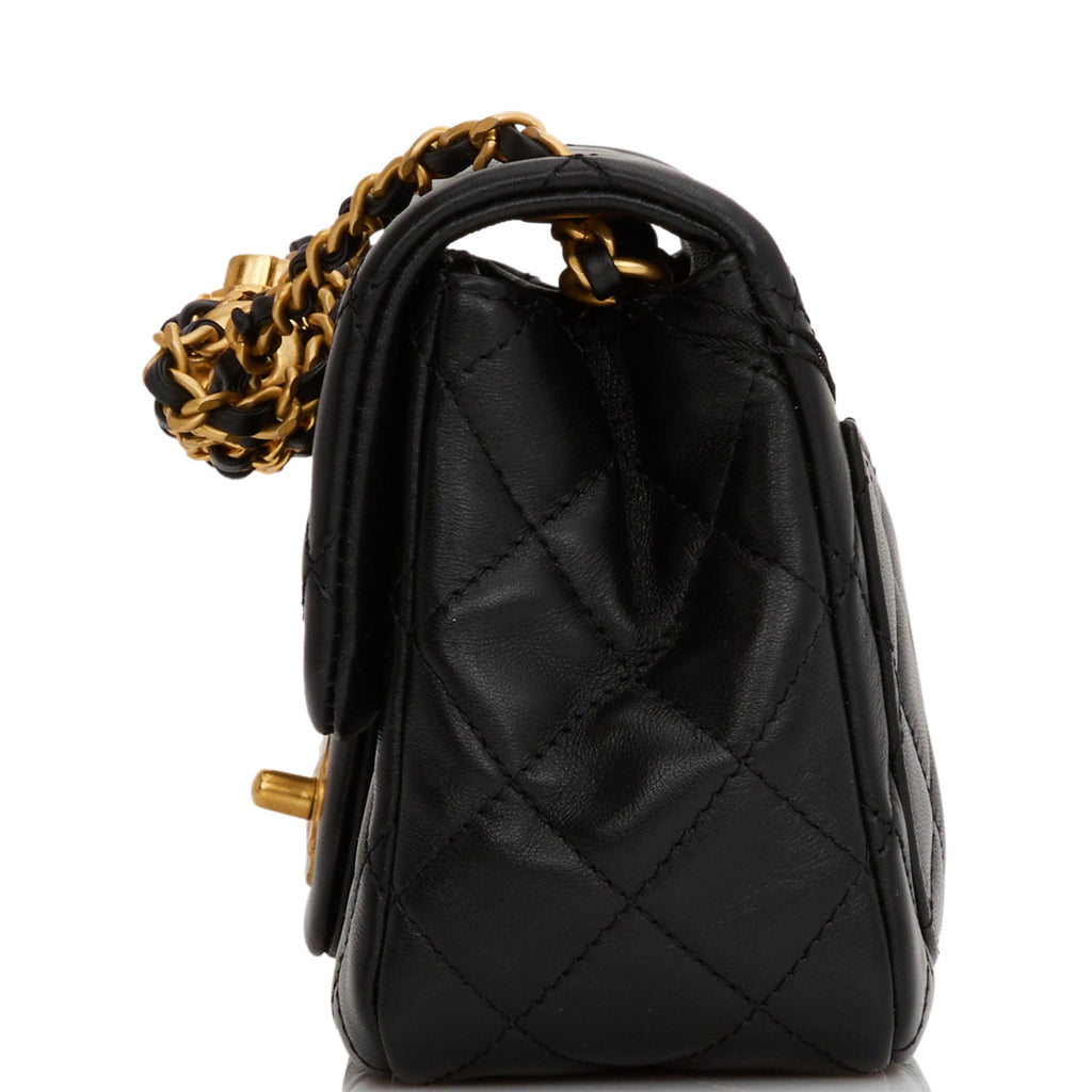 Holy Grail* Chanel Black with Gold Interior Pearl Crush Mini Square F