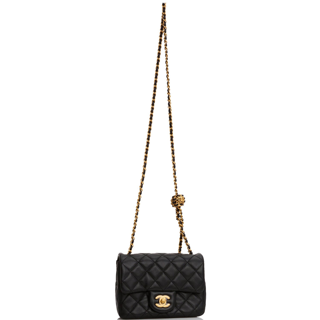 Chanel Classic Flap Runway Square Mini Pearl Crush Black Lambskin Leather  Cross Body Bag - Tradesy