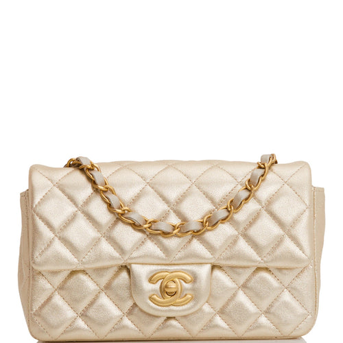 Chanel Mini Rectangular Flap Bag Gold Metallic Goatskin Antique Gold Hardware