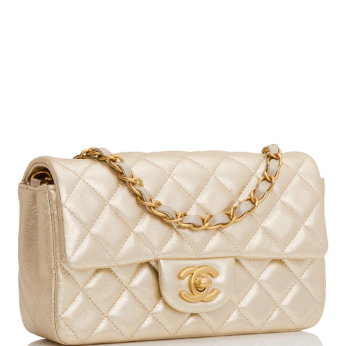 Chanel Mini Rectangular Flap Bag Gold Metallic Goatskin Antique Gold Hardware