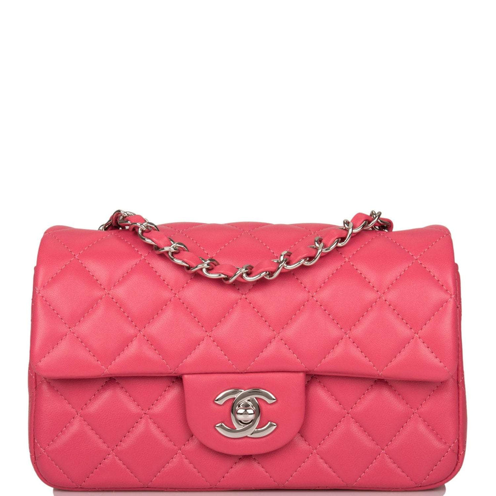 Chanel Classic Mini Rectangular Single Flap, Pink Lambskin Leather with  Silver Hardware, Preowned in Box WA001