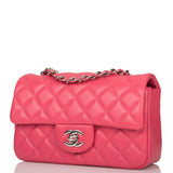 Chanel Pink Quilted Lambskin Rectangular Mini Classic Flap Bag Silver Hardware