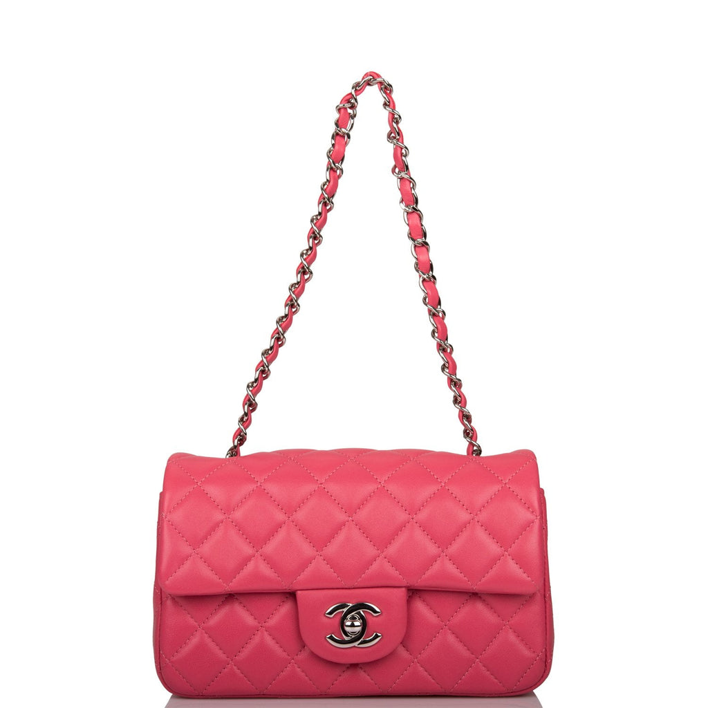 CHANEL Lambskin Quilted Mini Rectangular Flap Neon Pink 797857