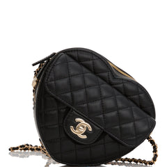 Chanel CC In Love Large Heart Bag Black Lambskin Light Gold Hardware