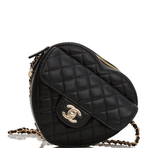Chanel Black Quilted Lambskin Heart Zipped Arm Coin Purse