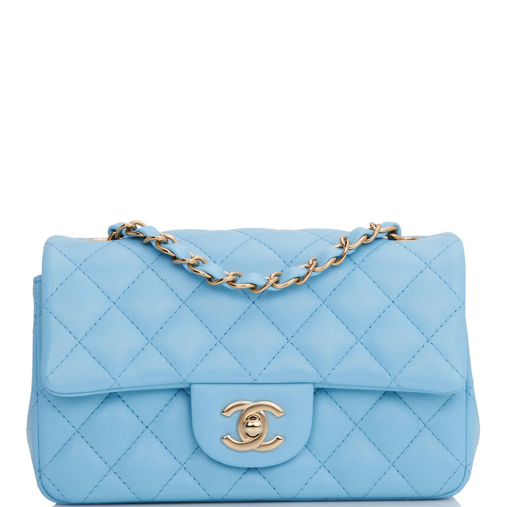 Chanel Flap Bag with Top Handle Mini Baby Blue in Lambskin Leather