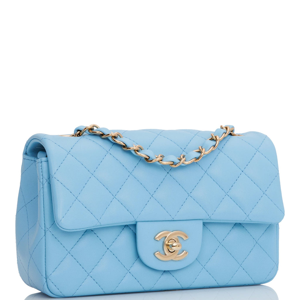 Chanel Blue Lambskin Rectangular Mini Classic Flap Light Gold Hardware