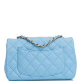 Chanel Mini Rectangular Flap Bag Blue Lambskin Light Gold Hardware