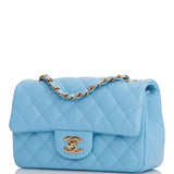 Chanel Mini Rectangular Flap Bag Blue Lambskin Light Gold Hardware